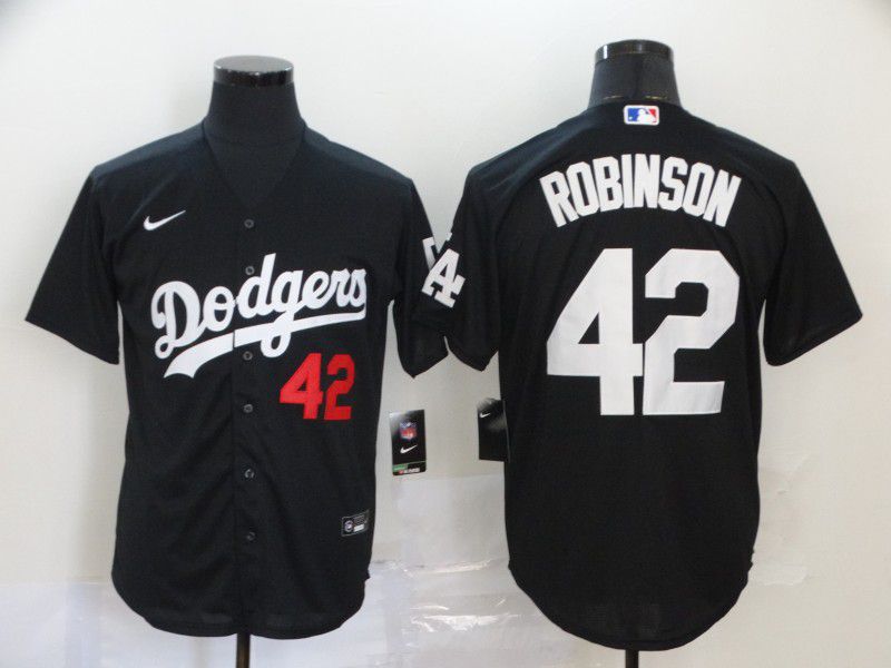 Men Los Angeles Dodgers 42 Robinson Black Nike Game MLB Jerseys